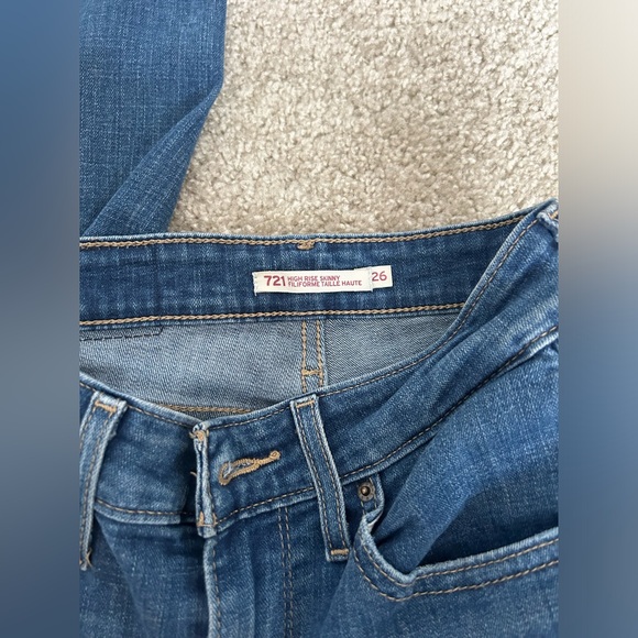Levi’s 721 dark blue denim knee rips high waisted 26 - Picture 4 of 5